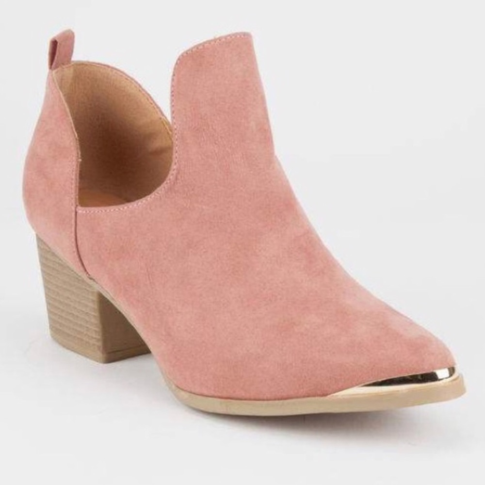 Reselling Pink Gold Toe Suede Cutout Booties